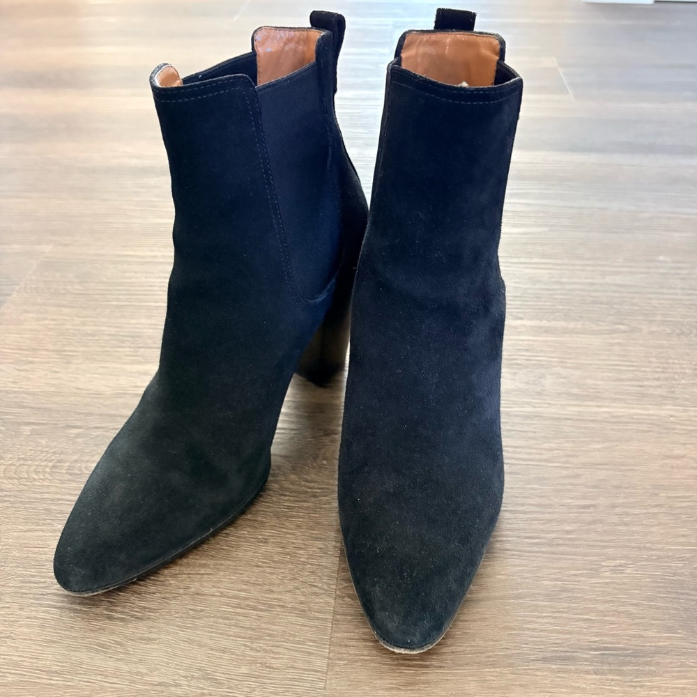 Bally Italy Black Suede Heeled Ankle Boots Size 38 Pointed Toe Luxury Designer